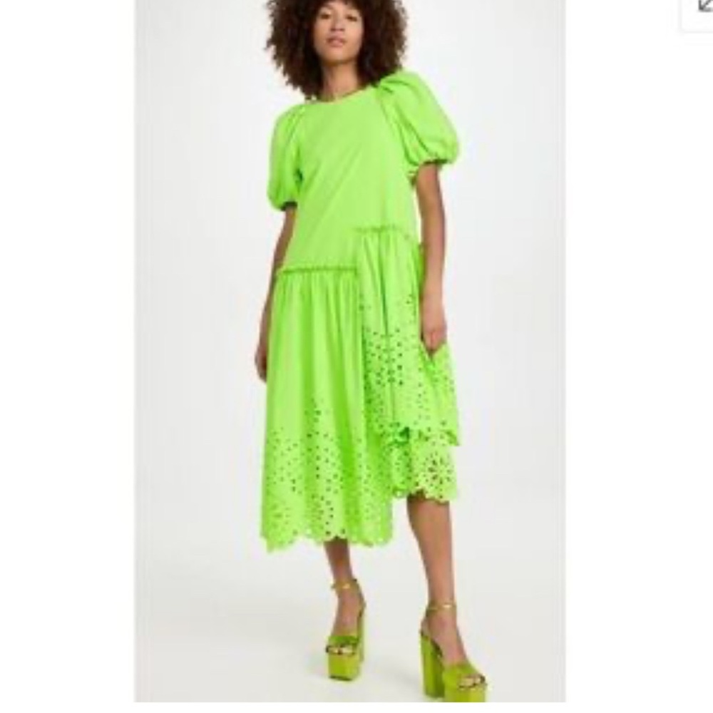 Rhode Lime Green Eyelet midi Dress
